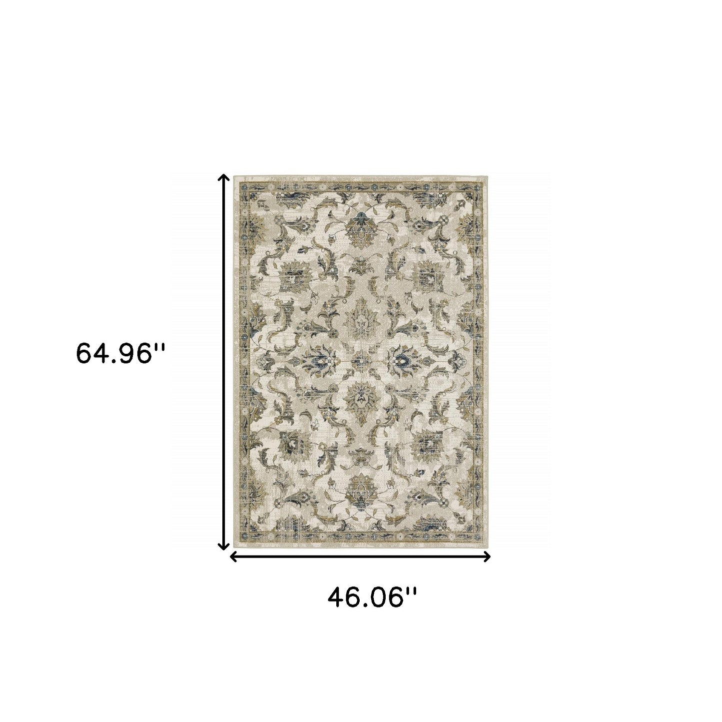 4' X 6' Beige Gold Blue And Grey Oriental Power Loom Stain Resistant Area Rug