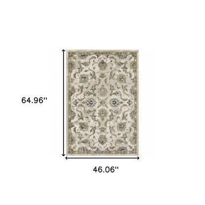 4' X 6' Beige Gold Blue And Grey Oriental Power Loom Stain Resistant Area Rug