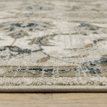 4' X 6' Beige Gold Blue And Grey Oriental Power Loom Stain Resistant Area Rug