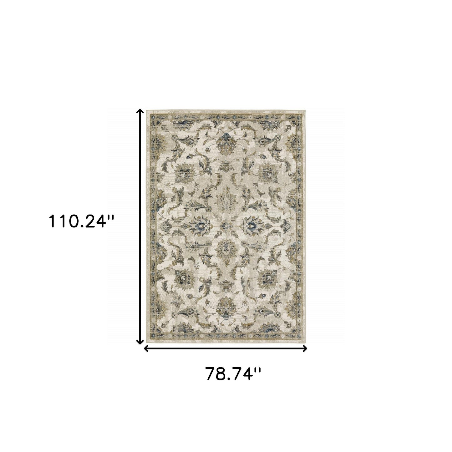 6' X 9' Beige Gold Blue And Grey Oriental Power Loom Stain Resistant Area Rug