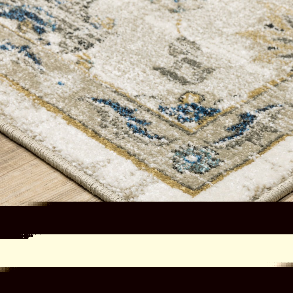 7' X 9' Beige And Gold Oriental Distressed Area Rug