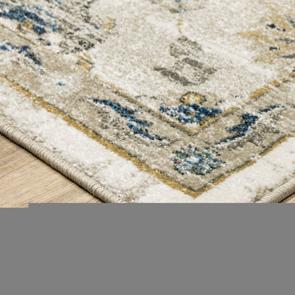 7' X 9' Beige And Gold Oriental Distressed Area Rug