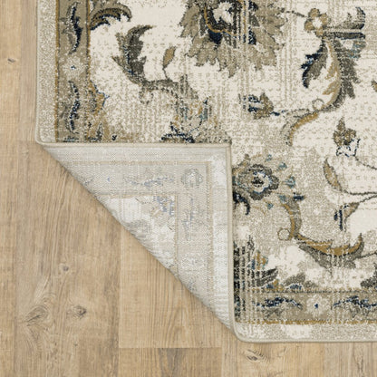 7' X 9' Beige And Gold Oriental Distressed Area Rug