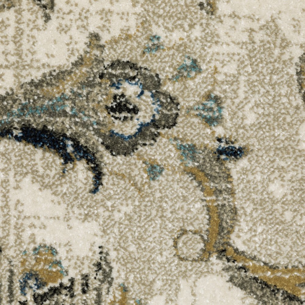 7' X 9' Beige And Gold Oriental Distressed Area Rug