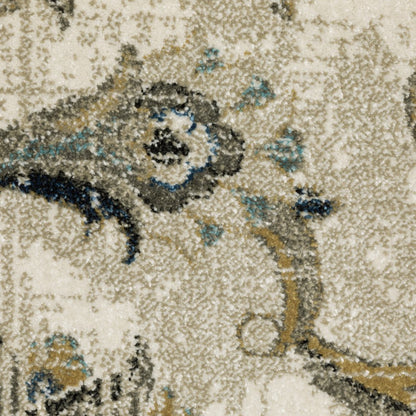 7' X 9' Beige And Gold Oriental Distressed Area Rug