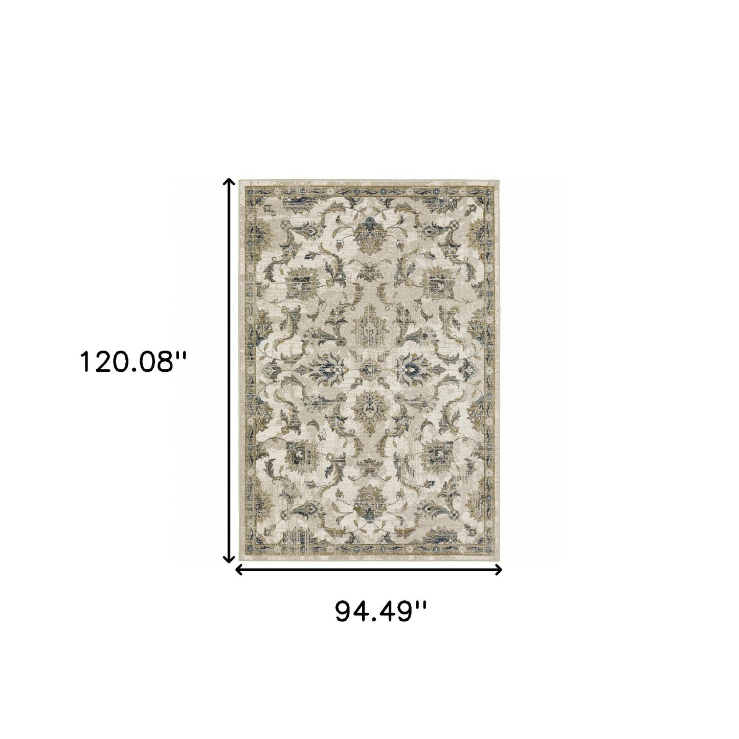 8' X 10' Beige Gold Blue And Grey Oriental Power Loom Stain Resistant Area Rug