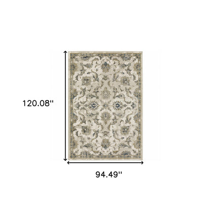 8' X 10' Beige Gold Blue And Grey Oriental Power Loom Stain Resistant Area Rug