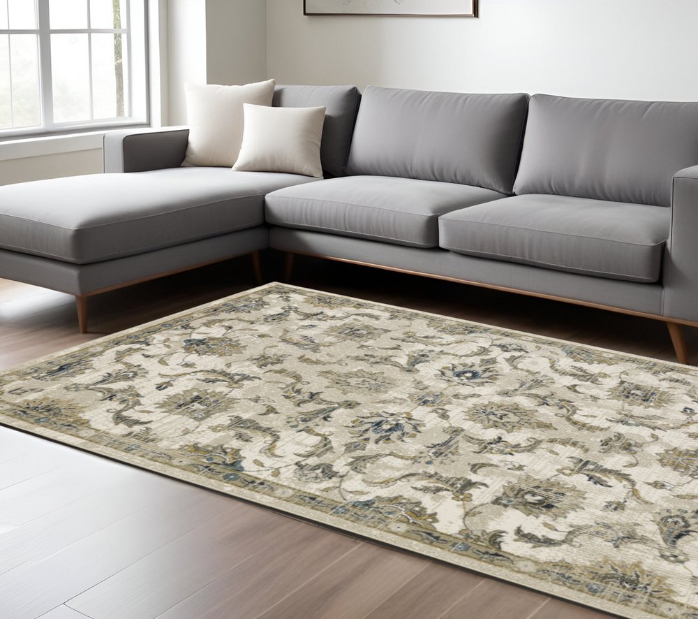 8' X 10' Beige And Gold Oriental Distressed Area Rug