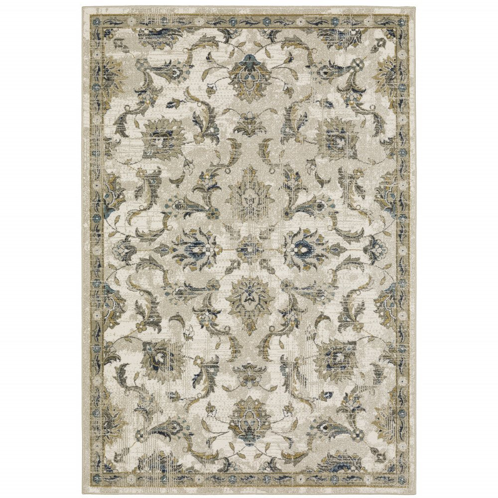 8' X 10' Beige And Gold Oriental Distressed Area Rug