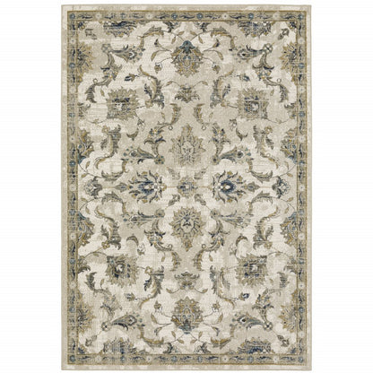 8' X 10' Beige And Gold Oriental Distressed Area Rug