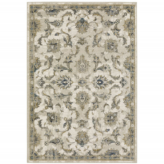 10' X 13' Beige And Gold Oriental Distressed Area Rug