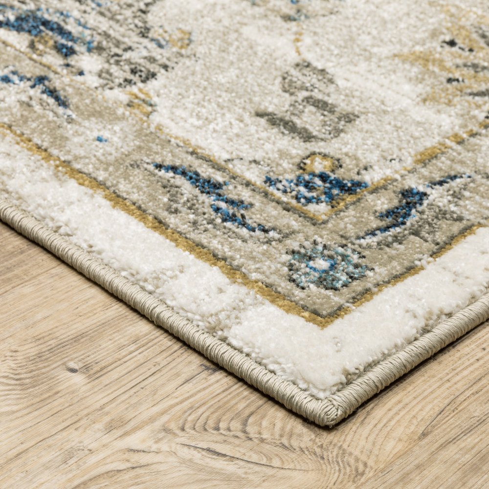 10' X 13' Beige And Gold Oriental Distressed Area Rug