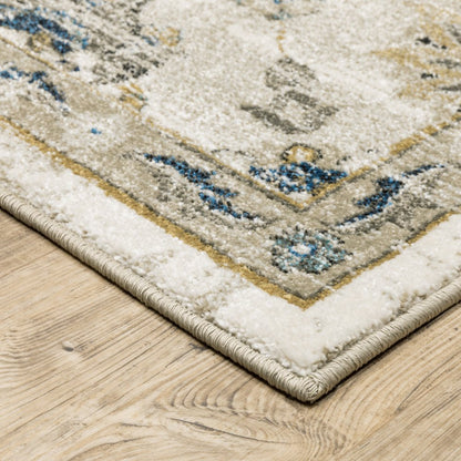10' X 13' Beige And Gold Oriental Distressed Area Rug