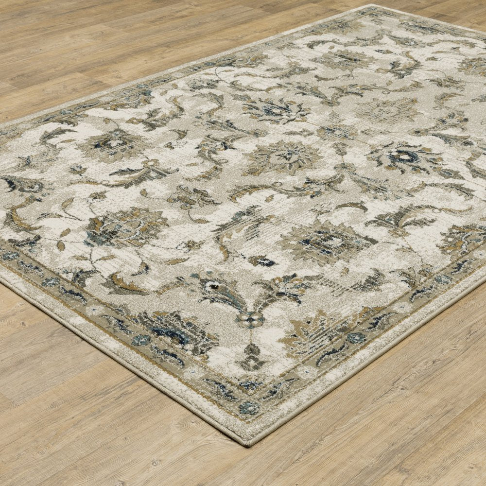 10' X 13' Beige And Gold Oriental Distressed Area Rug