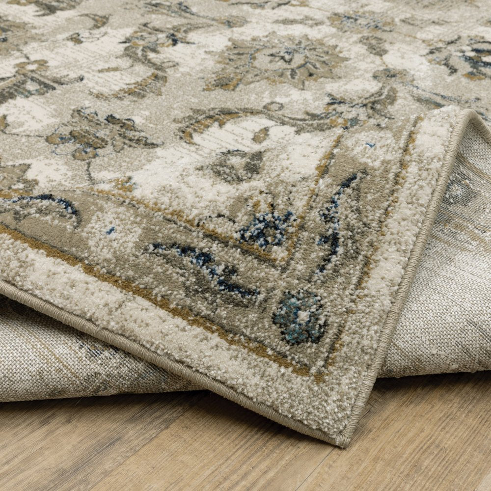 10' X 13' Beige And Gold Oriental Distressed Area Rug