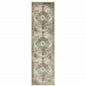 2' X 8' Grey Blue Beige And Gold Oriental Power Loom Stain Resistant Runner Rug