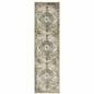 2' X 8' Grey Blue Beige And Gold Oriental Power Loom Stain Resistant Runner Rug