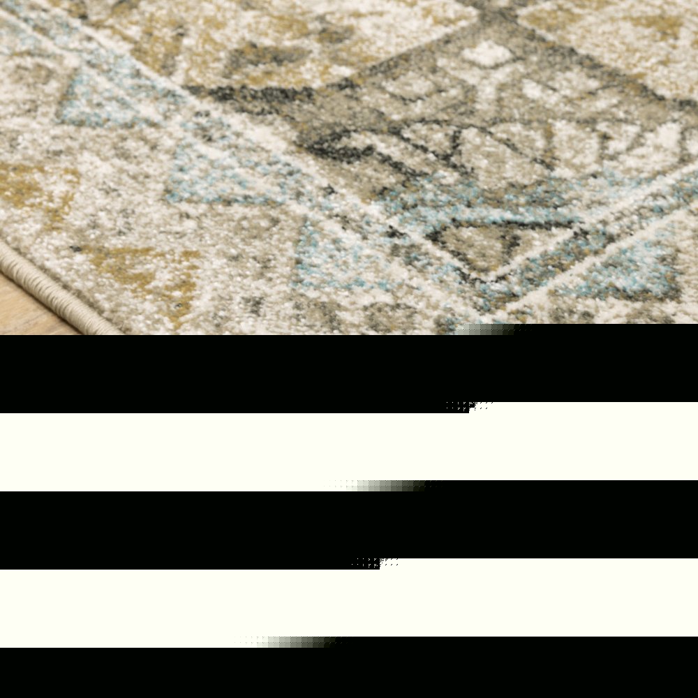 2' X 8' Grey Blue Beige And Gold Oriental Power Loom Stain Resistant Runner Rug
