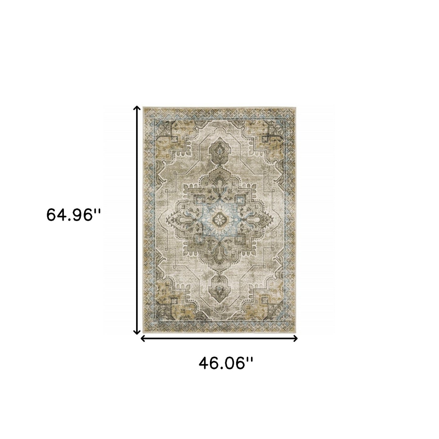 4' X 6' Grey Blue Beige And Gold Oriental Power Loom Stain Resistant Area Rug