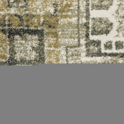 4' X 6' Grey Blue Beige And Gold Oriental Power Loom Stain Resistant Area Rug