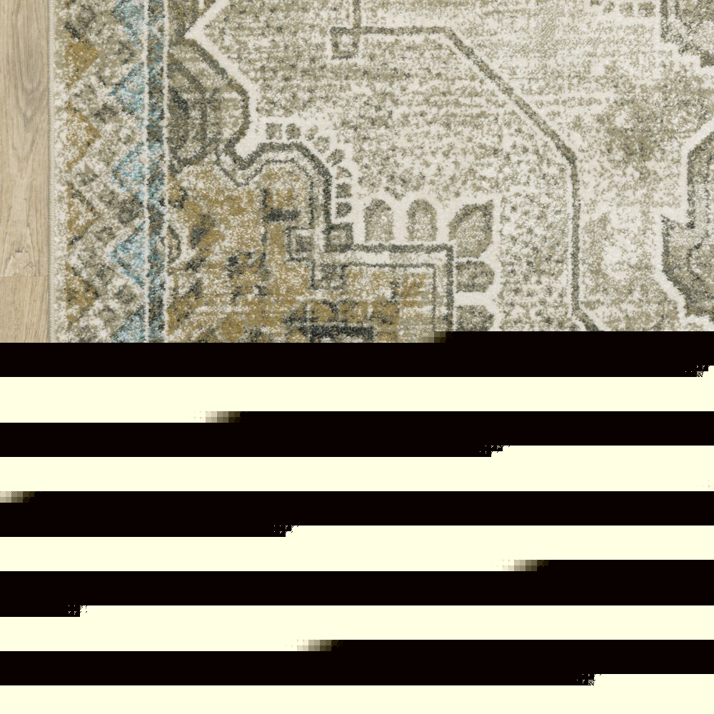 4' X 6' Grey Blue Beige And Gold Oriental Power Loom Stain Resistant Area Rug