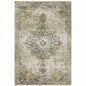 5' X 7' Grey Blue Beige And Gold Oriental Power Loom Stain Resistant Area Rug