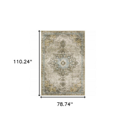 7' X 9' Blue And Gray Oriental Area Rug