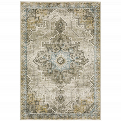 7' X 9' Blue And Gray Oriental Area Rug