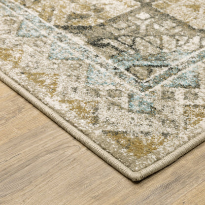 7' X 9' Blue And Gray Oriental Area Rug