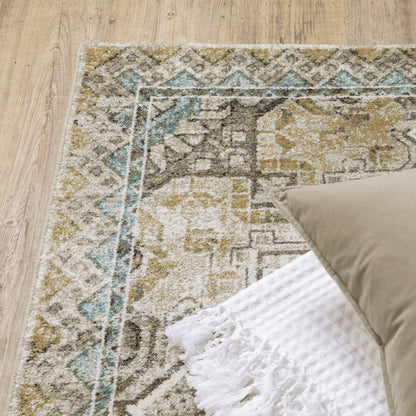 7' X 9' Blue And Gray Oriental Area Rug