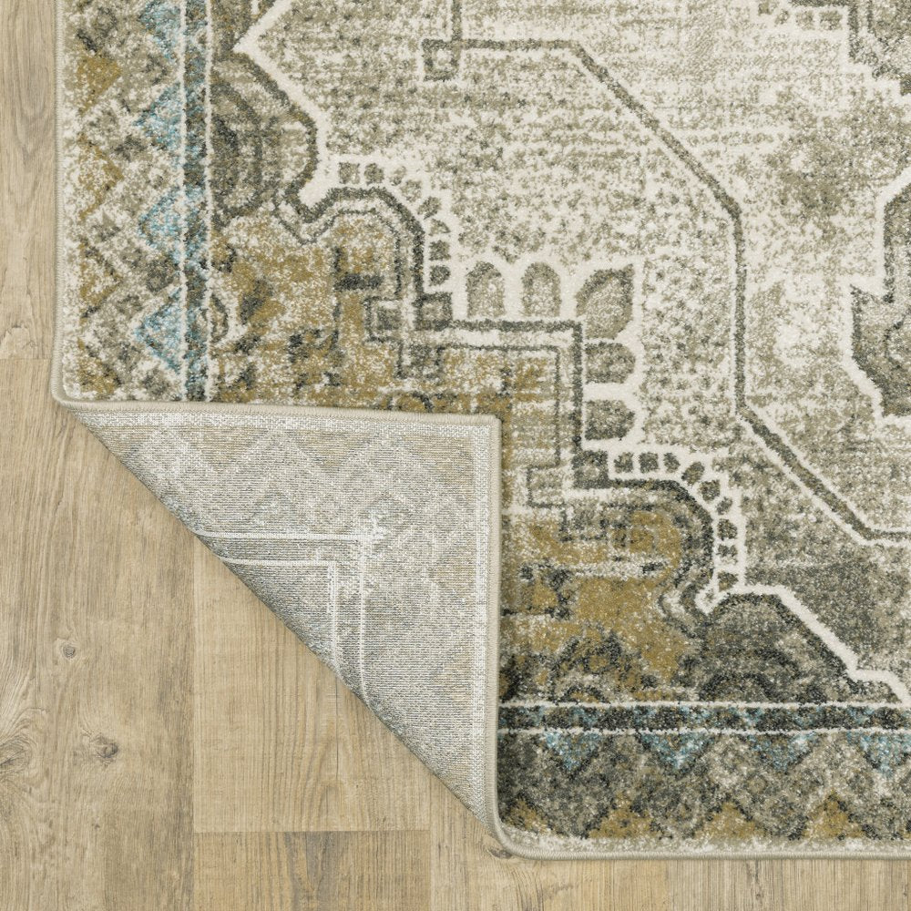 7' X 9' Blue And Gray Oriental Area Rug