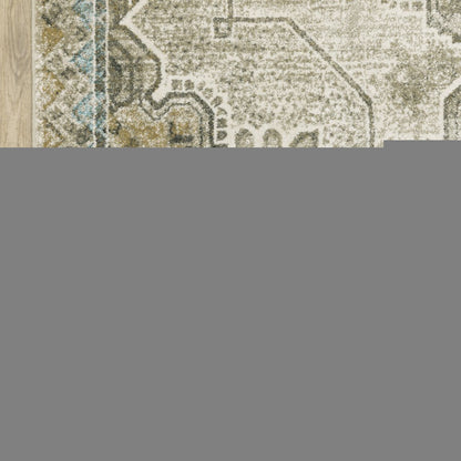 7' X 9' Blue And Gray Oriental Area Rug