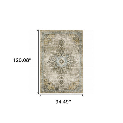 8' X 10' Gray And Blue Oriental Area Rug