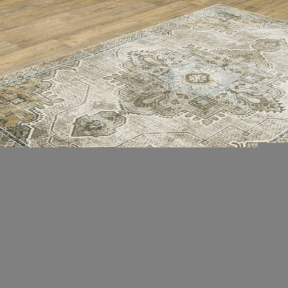 8' X 10' Gray And Blue Oriental Area Rug