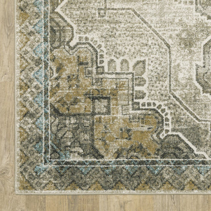 8' X 10' Gray And Blue Oriental Area Rug