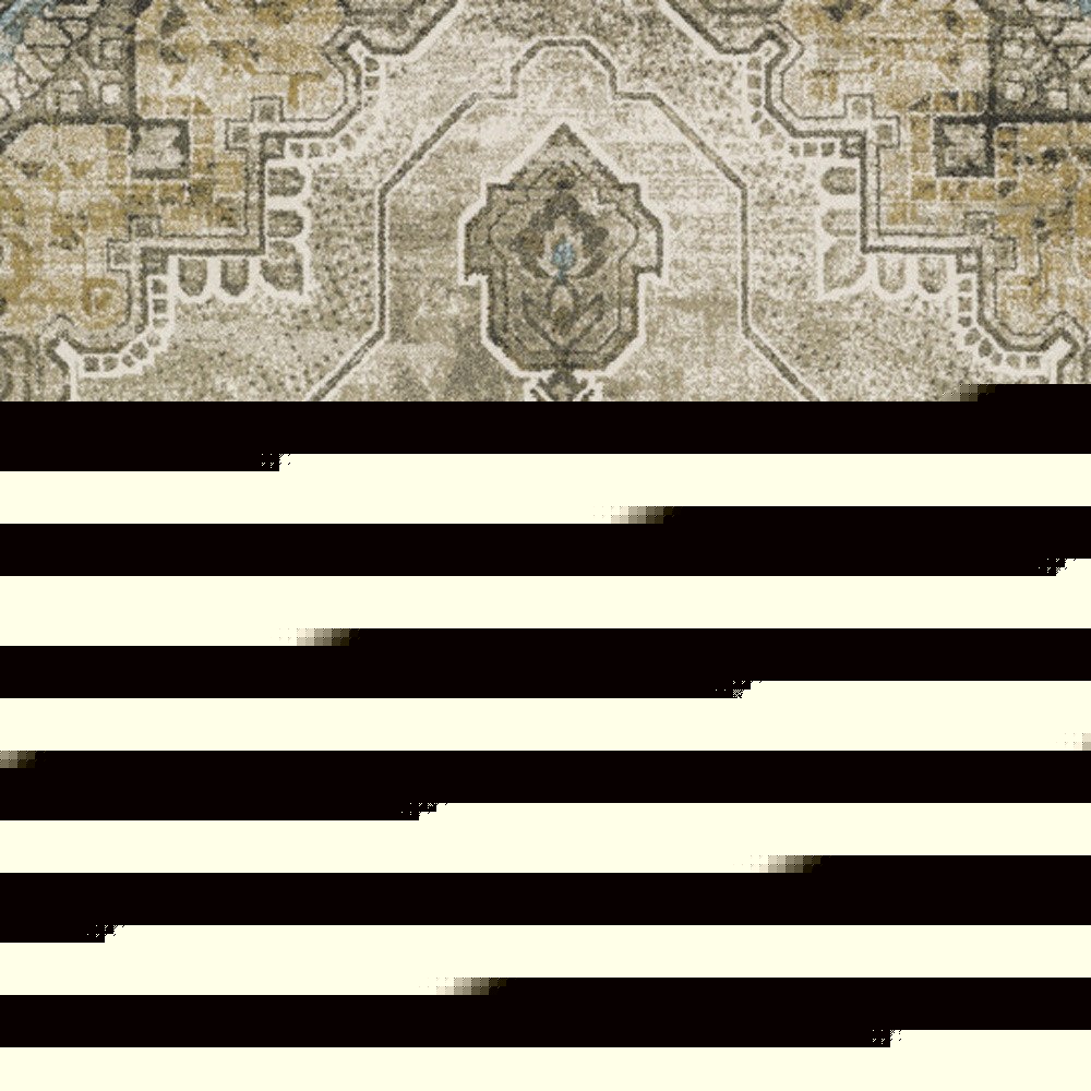 10' X 13' Grey Blue Beige And Gold Oriental Power Loom Stain Resistant Area Rug