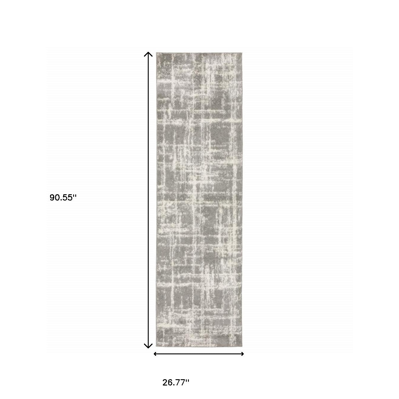 2' X 8' Grey And Ivory Abstract Shag Power Loom Stain Resistant Runner Rug