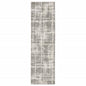 2' X 8' Grey And Ivory Abstract Shag Power Loom Stain Resistant Runner Rug