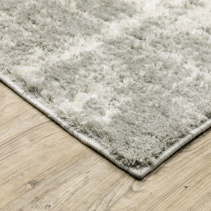 2' X 8' Grey And Ivory Abstract Shag Power Loom Stain Resistant Runner Rug