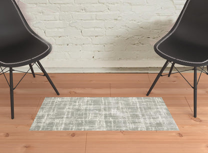 2' X 3' Grey And Ivory Abstract Shag Power Loom Stain Resistant Area Rug