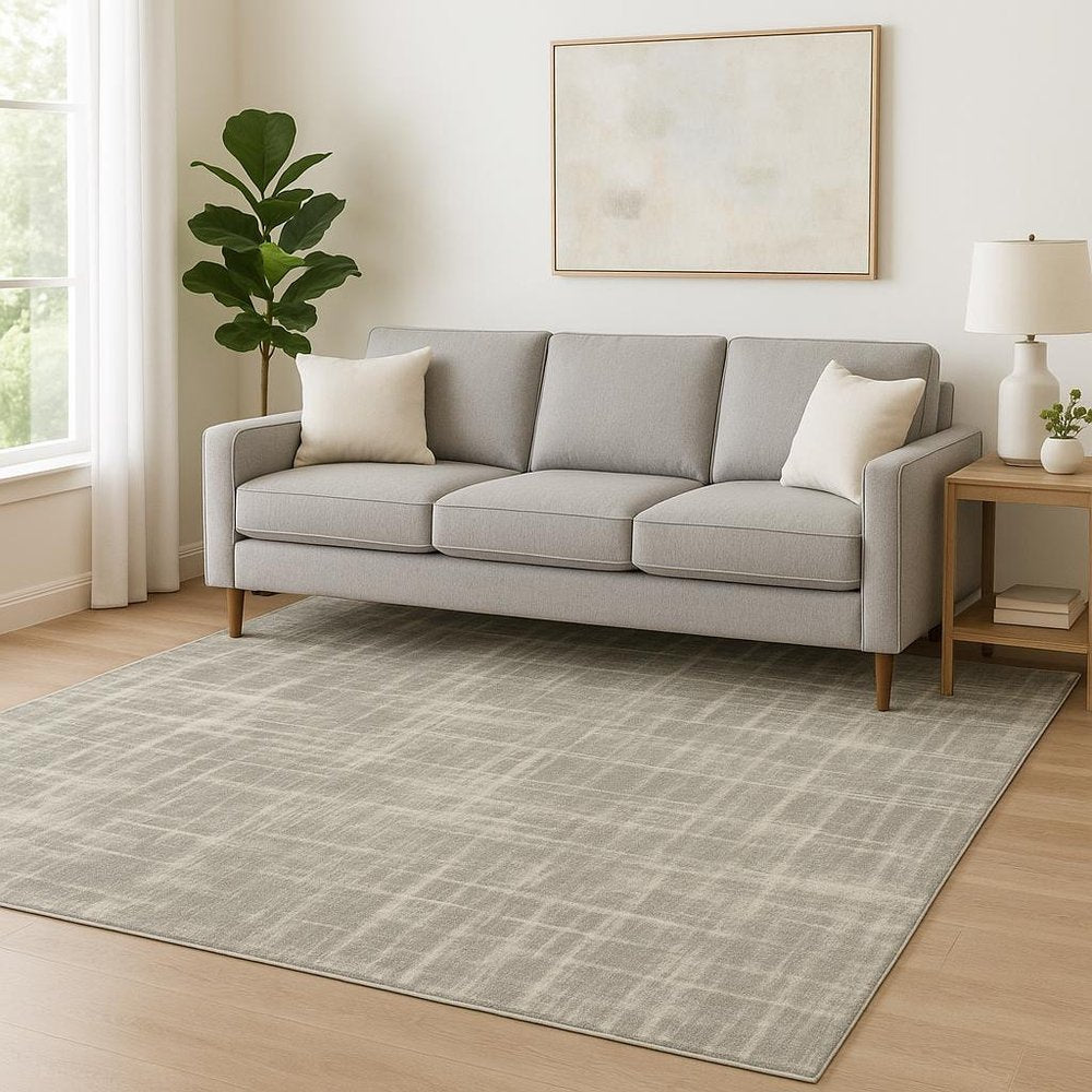 5' X 8' Grey And Ivory Abstract Shag Power Loom Stain Resistant Area Rug
