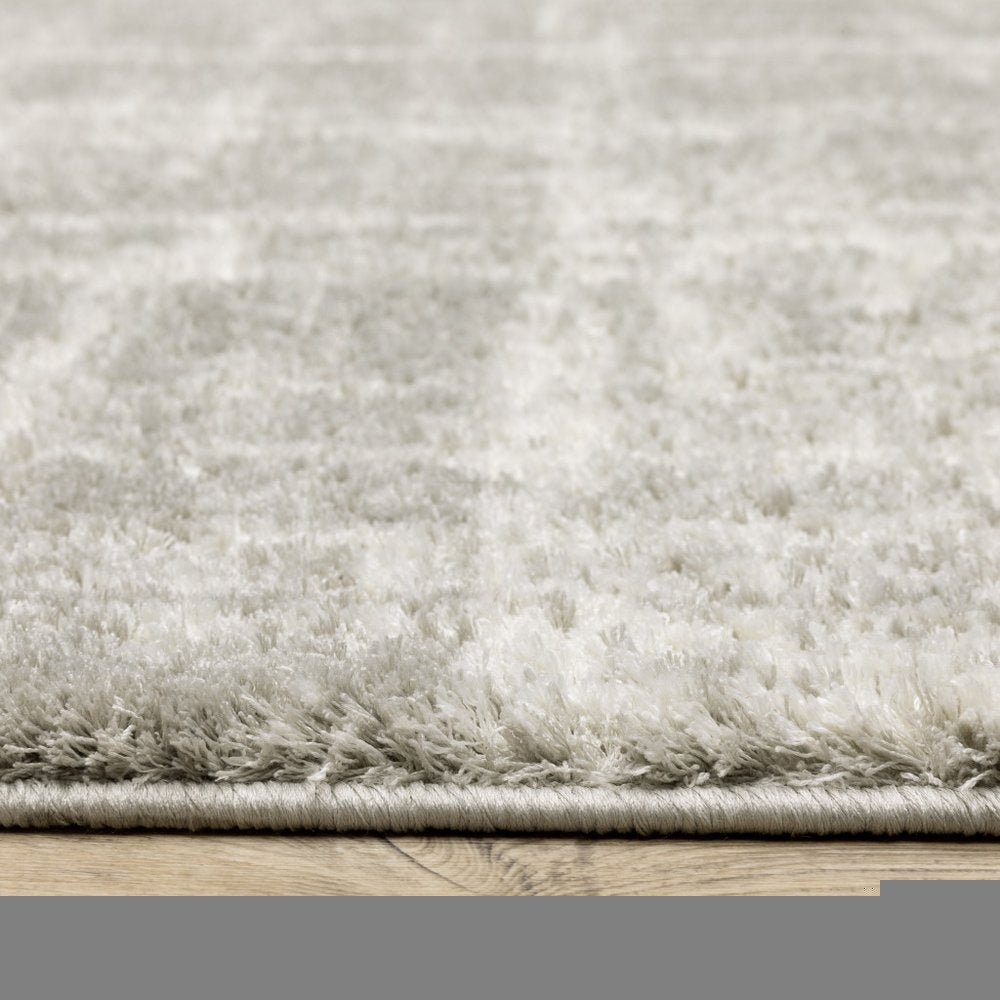 6' X 9' Grey And Ivory Abstract Shag Power Loom Stain Resistant Area Rug