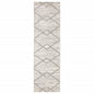 2' X 8' Ivory And Grey Geometric Shag Power Loom Stain Resistant Runner Rug