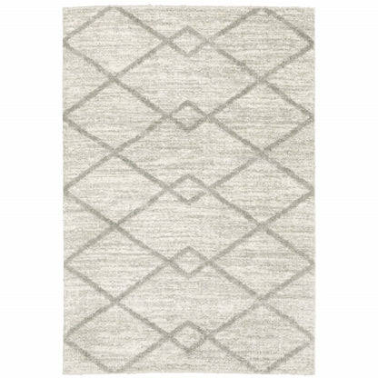 2' X 3' Ivory And Grey Geometric Shag Power Loom Stain Resistant Area Rug