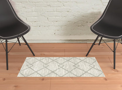 2' X 3' Ivory And Grey Geometric Shag Power Loom Stain Resistant Area Rug