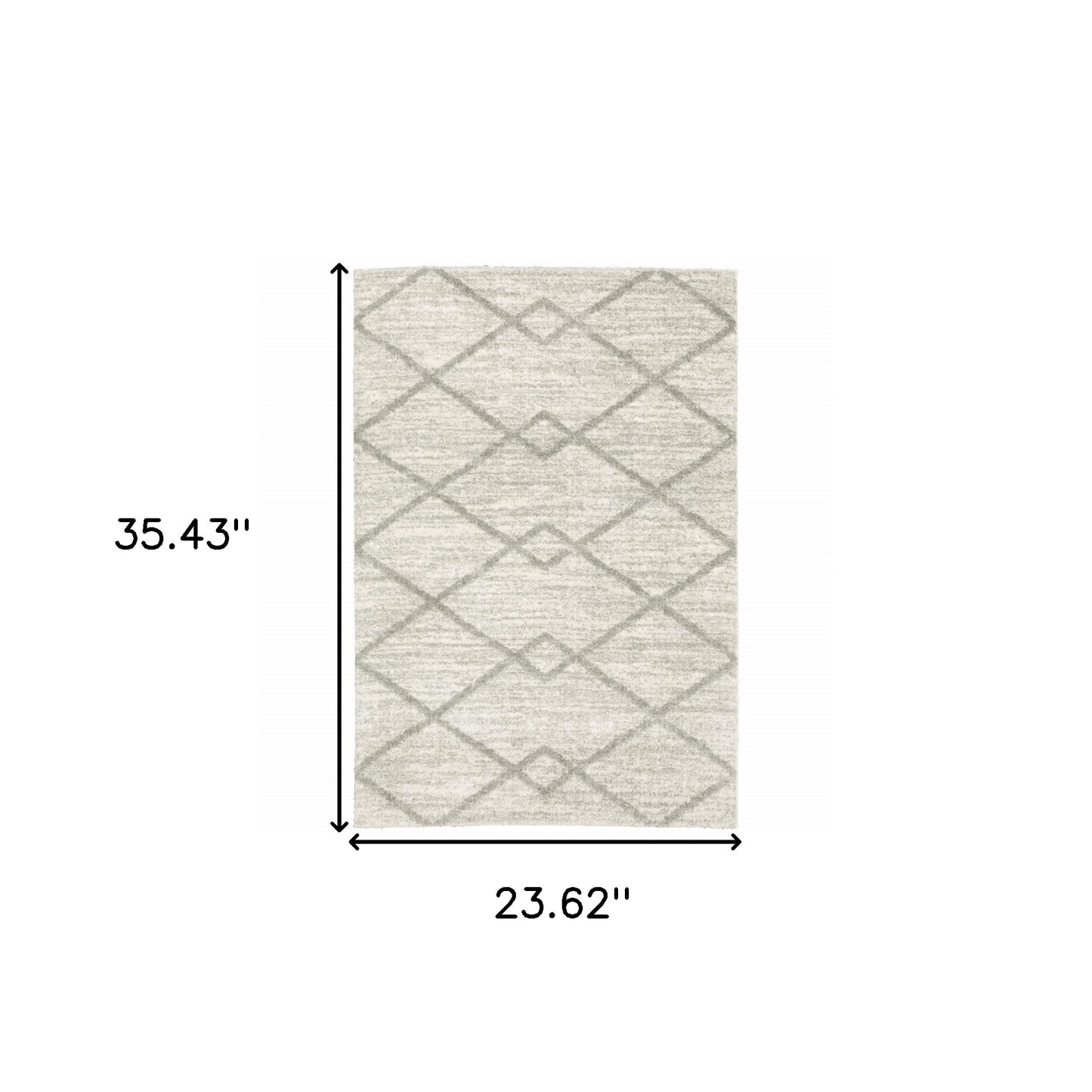 2' X 3' Ivory And Grey Geometric Shag Power Loom Stain Resistant Area Rug