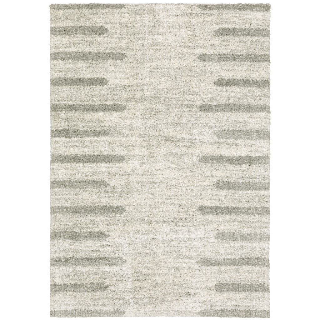 2' X 3' Ivory And Grey Geometric Shag Power Loom Stain Resistant Area Rug