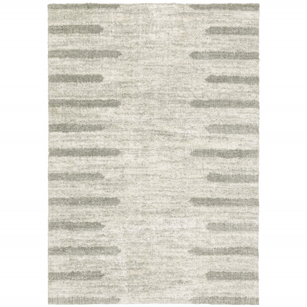 2' X 3' Ivory And Grey Geometric Shag Power Loom Stain Resistant Area Rug