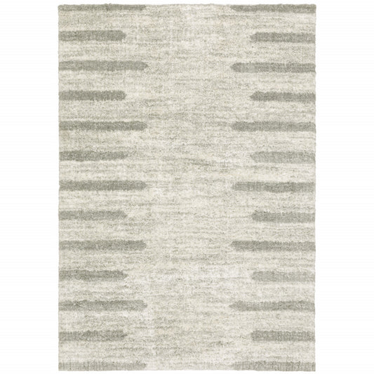 4' X 6' Ivory And Grey Geometric Shag Power Loom Stain Resistant Area Rug