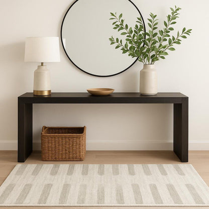 4' X 6' Ivory And Grey Geometric Shag Power Loom Stain Resistant Area Rug